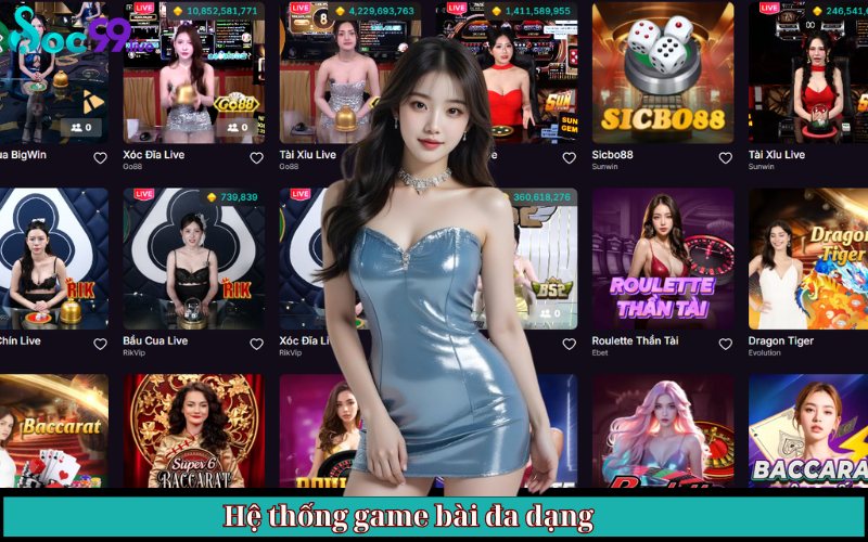 hệ thống game bài đa dạng